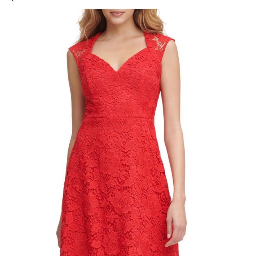 Guess Red Floral Lace Dress